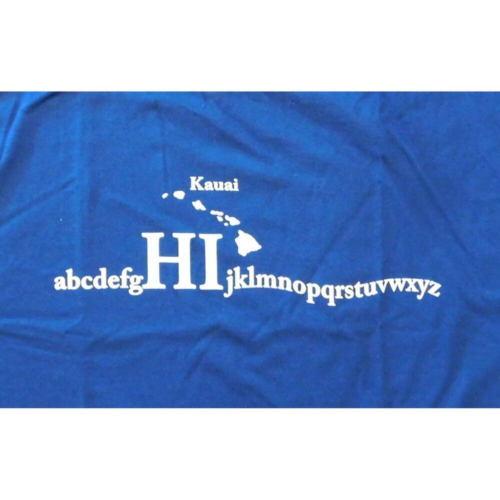Kauai HI Alphabet Graphic Hawaii Tee Shirt XL Blue by Alstyle 100% Cotton - Picture 2 of 5